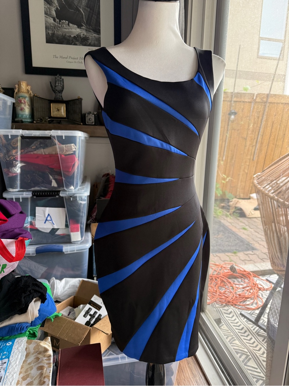 Guess Black and Royal Blue Panel Sheath Dress - Picture 2 of 2